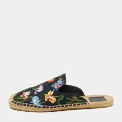 Pre Owned Tory Burch Navy Canvas Floral Espadrille Mule Sandals Size 39