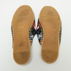 Pre Owned Tory Burch Navy Canvas Floral Espadrille Mule Sandals Size 39