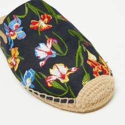 Pre Owned Tory Burch Navy Canvas Floral Espadrille Mule Sandals Size 39