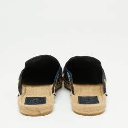 Pre Owned Tory Burch Navy Canvas Floral Espadrille Mule Sandals Size 39