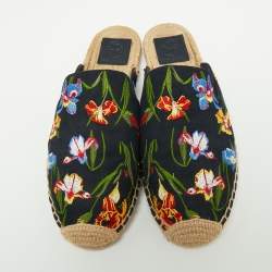 Pre Owned Tory Burch Navy Canvas Floral Espadrille Mule Sandals Size 39