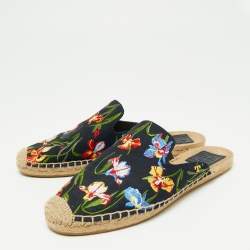 Pre Owned Tory Burch Navy Canvas Floral Espadrille Mule Sandals Size 39