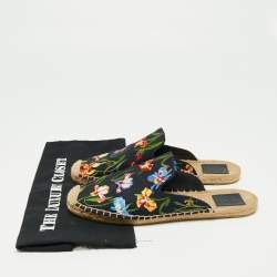 Pre Owned Tory Burch Navy Canvas Floral Espadrille Mule Sandals Size 39