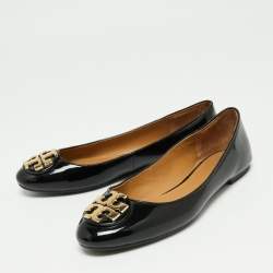 Pre Owned Tory Burch Black Patent Leather Reva Ballet Flats Size 39