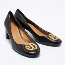 Pre Owned Tory Burch Black Leather Janey Pumps Size 40.5