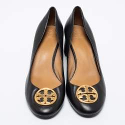 Pre Owned Tory Burch Black Leather Janey Pumps Size 40.5