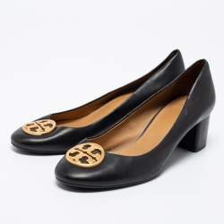 Pre Owned Tory Burch Black Leather Janey Pumps Size 40.5