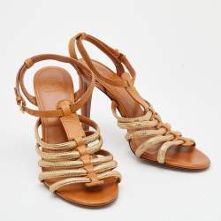 Tory Burch Brown Leather Charlene Gladiator Sandals Size 41