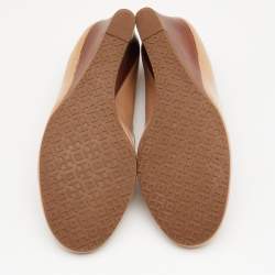 Pre Owned Tory Burch Beige/Brown Patent and Leather Wedge Pumps Size 36.5