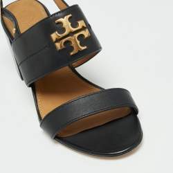Pre Owned Tory Burch Black Leather Everly Block Heel Slingback Sandals Size 38