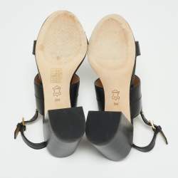 Pre Owned Tory Burch Black Leather Everly Block Heel Slingback Sandals Size 38