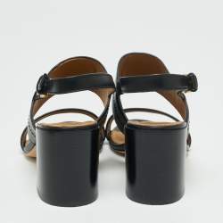 Pre Owned Tory Burch Black Leather Everly Block Heel Slingback Sandals Size 38