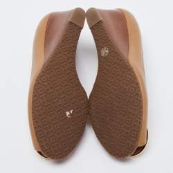 Pre Owned حذاء كعب عالي توري برش جلد مٌحبب بني كعب روكي مقاس 36.5