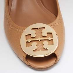 Pre Owned حذاء كعب عالي توري برش جلد مٌحبب بني كعب روكي مقاس 36.5