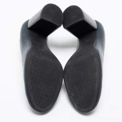 Pre Owned Tory Burch Navy Blue Leather Janey Block Heel Pumps Size 37