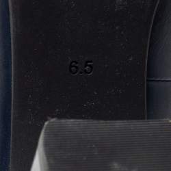 Pre Owned Tory Burch Navy Blue Leather Janey Block Heel Pumps Size 37