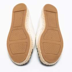 Pre Owned Tory Burch Off-White/Black Logo Embossed Leather Cap Toe Espadrille Flats Size 35.5