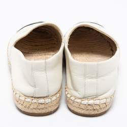 Pre Owned Tory Burch Off-White/Black Logo Embossed Leather Cap Toe Espadrille Flats Size 35.5