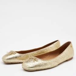 مملوكة مسبقًا Tory Burch Metallic Gold Laila 2 Square Toe Ballet Flats Size 41
