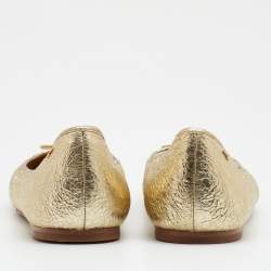 مملوكة مسبقًا Tory Burch Metallic Gold Laila 2 Square Toe Ballet Flats Size 41