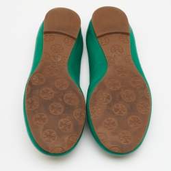 Pre Owned Tory Burch Green Leather Reva Scrunch Ballet Flats Size 38