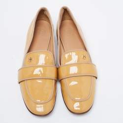 Pre Owned Tory Burch Yellow Patent Leather Slip On Loafers Size 37.5
