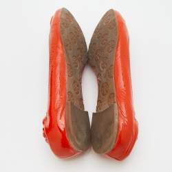 Pre Owned Tory Burch Orange Patent Leather Minnie Scrunch Ballet Flats Size 37.5