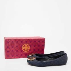 Pre Owned Tory Burch Navy Blue Denim Quinn Ballet Flats Size 39.5