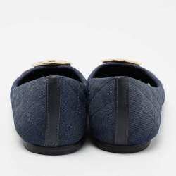 Pre Owned Tory Burch Navy Blue Denim Quinn Ballet Flats Size 39.5