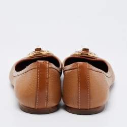 Pre Owned Tory Burch Brown Leather Round Toe Ballet Flats Size 38