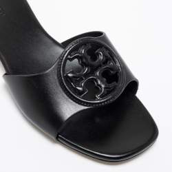 Pre Owned Tory Burch Black Leather Bombe Miller Slide Sandals Size 37.5