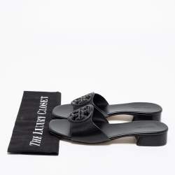 Pre Owned Tory Burch Black Leather Bombe Miller Slide Sandals Size 37.5