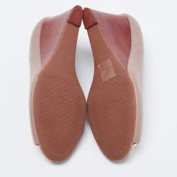 Pre Owned Tory Burch Taupe Leather Julianne Peep-Toe Wedge Pumps Size 37.5