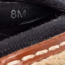 Pre Owned Tory Burch Black Canvas Jackie Bow Espadrille Wedge Pumps Size 38.5