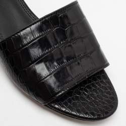 Pre Owned صندل سلايد فلات توري برش جلد نقشة التمساح أسود مقاس 38.5