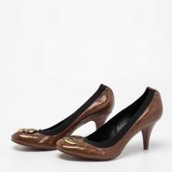 Pre Owned حذاء كعب عالي توري برش كارولين ريفا جلد بني لامع مجعد مقاس 39