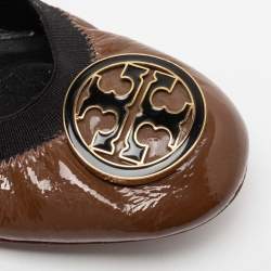 Pre Owned حذاء كعب عالي توري برش كارولين ريفا جلد بني لامع مجعد مقاس 39