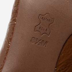 Pre Owned حذاء كعب عالي توري برش كارولين ريفا جلد بني لامع مجعد مقاس 39