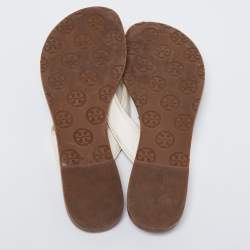 Pre Owned Tory Burch White Leather Thong Flats Size 36.5