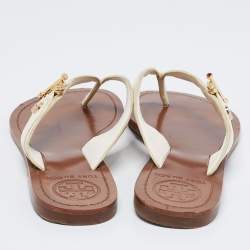 Pre Owned Tory Burch White Leather Thong Flats Size 36.5