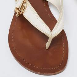 Pre Owned Tory Burch White Leather Thong Flats Size 36.5