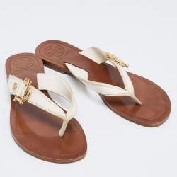 Pre Owned Tory Burch White Leather Thong Flats Size 36.5