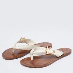 Pre Owned Tory Burch White Leather Thong Flats Size 36.5