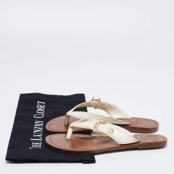 Pre Owned Tory Burch White Leather Thong Flats Size 36.5