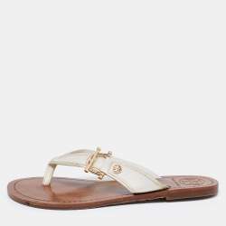 Pre Owned Tory Burch White Leather Thong Flats Size 36.5