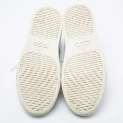 Pre Owned Tory Burch Silver/White Leather Tory Sport Ruffle Low Top Sneakers Size 38.5