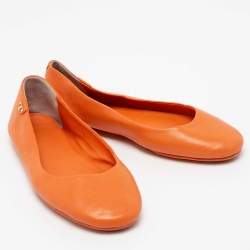 Pre Owned حذاء باليرينا فلات توري برش جلد برتقالي مقدمة مستديرة مقاس 38