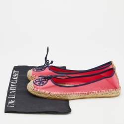 Pre Owned Tory Burch Pink Canvas Espadrille Ballet Flats Size 38