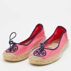 Pre Owned Tory Burch Pink Canvas Espadrille Ballet Flats Size 38
