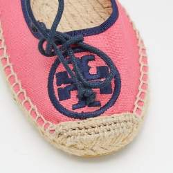 Pre Owned Tory Burch Pink Canvas Espadrille Ballet Flats Size 38